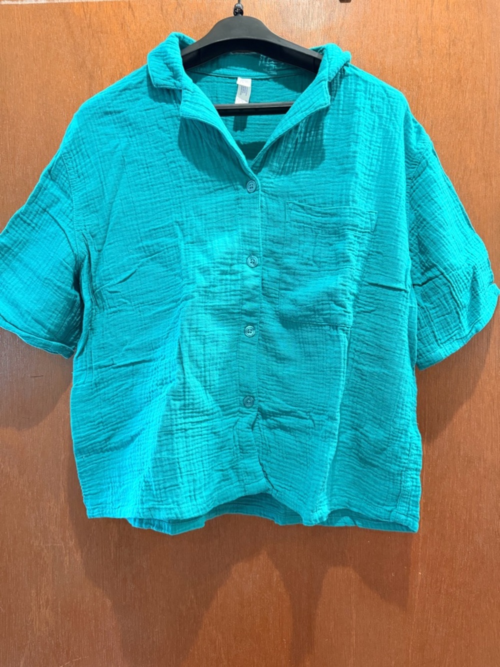 stars above Teal Button-Down Cotton Gauze Top